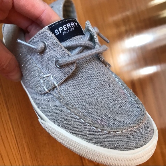 Sperry Top-Sider shoes Lounge Away Jr Silver sparkly Boat sneakers girls size 2 - Picture 2 of 11